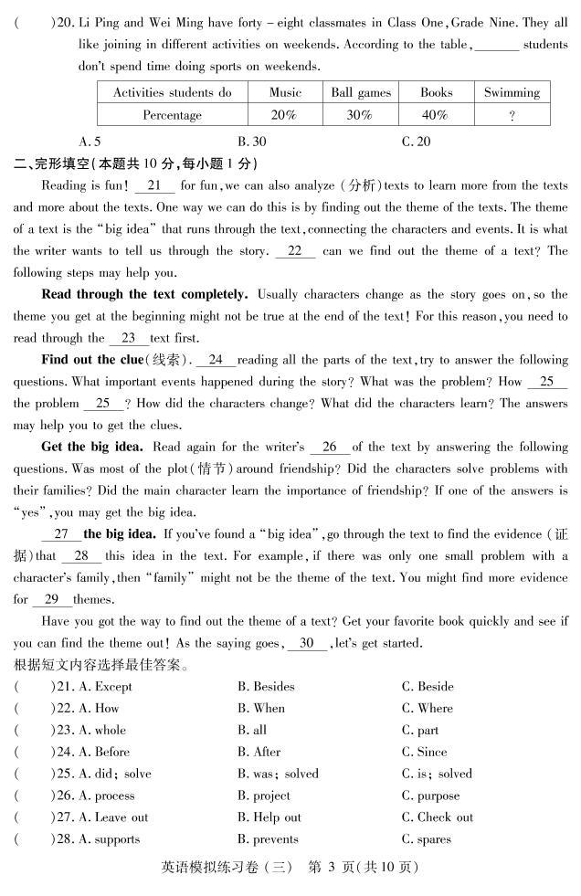 【英语】2020工附初四4月考试（A4）03