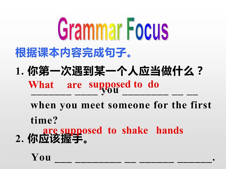 人教新目标九年级英语下册课件：：Unit 10　You’re supposed to shake hands Grammar Focus第4页