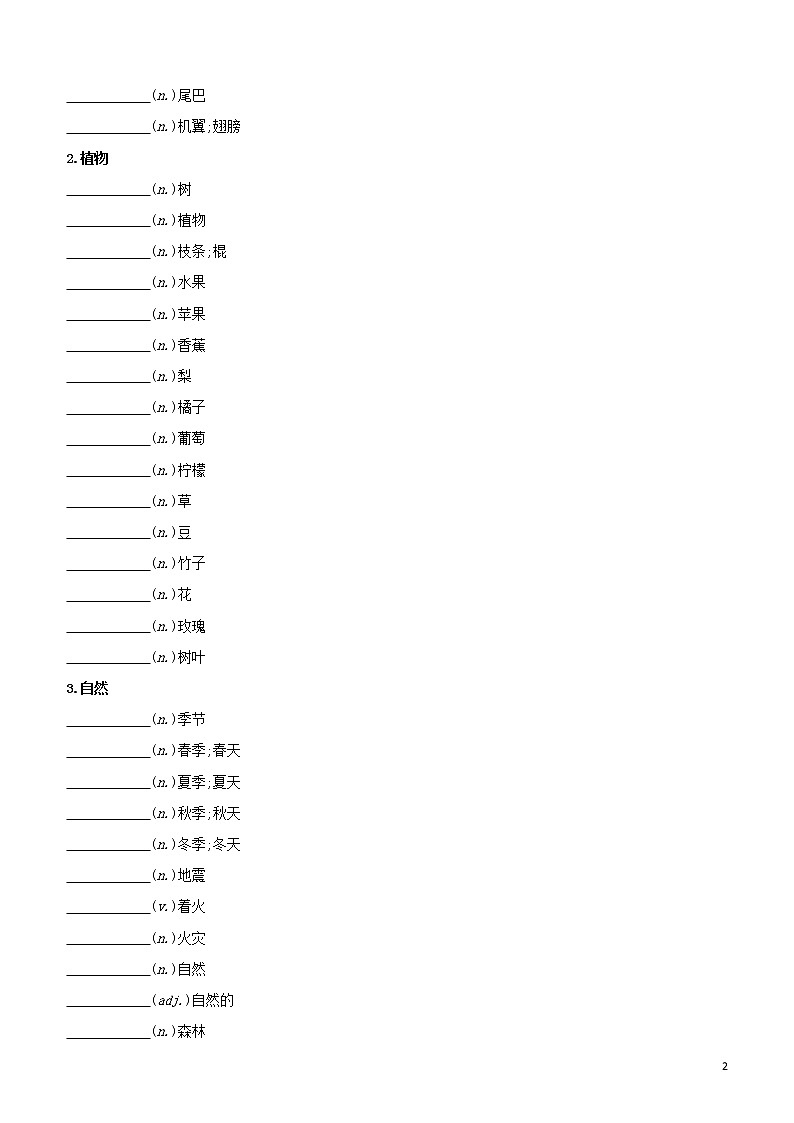 2020中考英语复习方案分类默写11自然世界与环境试题第2页