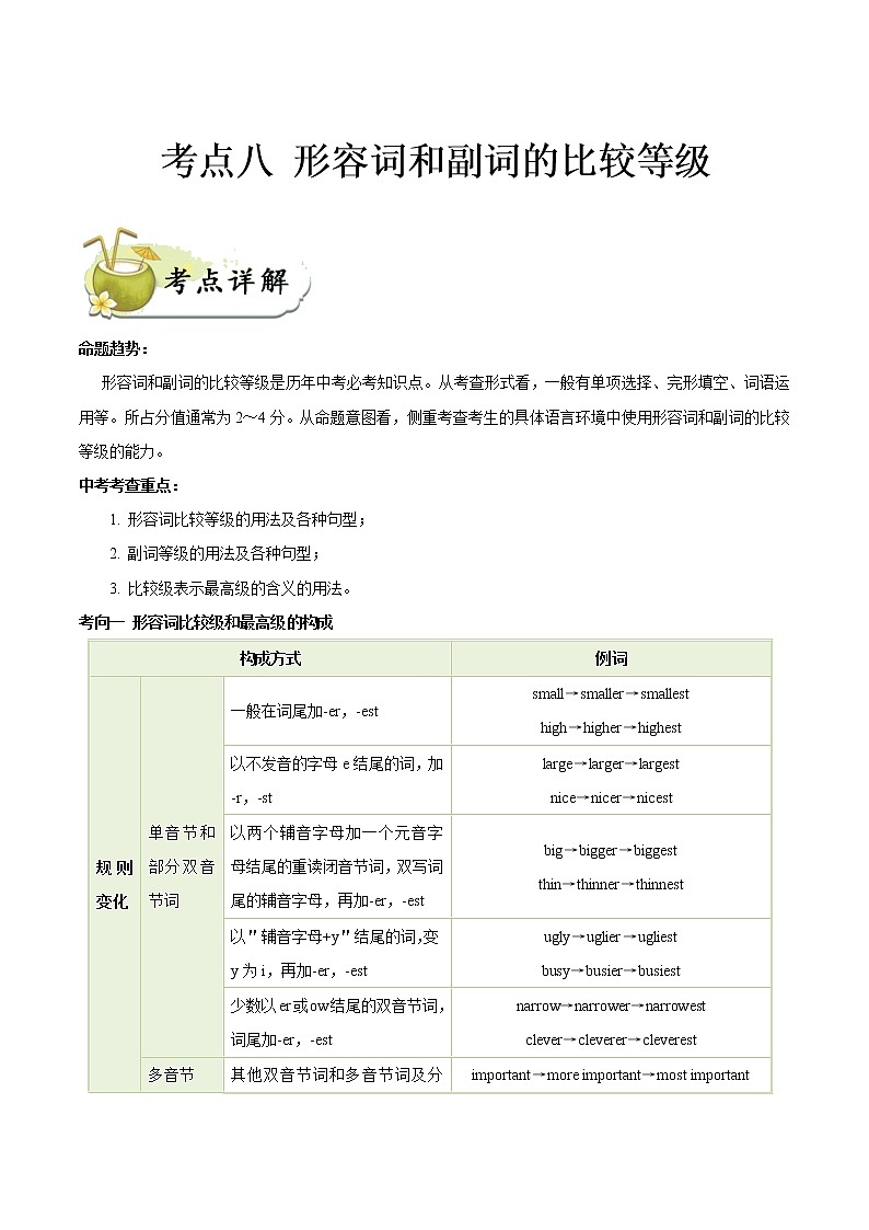 考点08 形容词和副词的比较等级-备战2020年中考英语考点一遍过（浙江专版） 试卷01