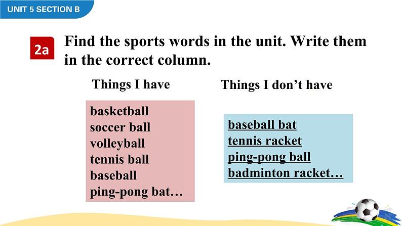 Unit 5 Do you have a soocer ball Section B 2a-2c课件+音频05