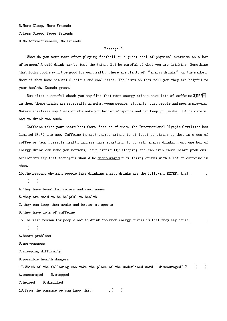 安徽专版2020中考英语复习方案速测10完形填空+阅读理解C+D+回答问题试题人教新目标版第3页