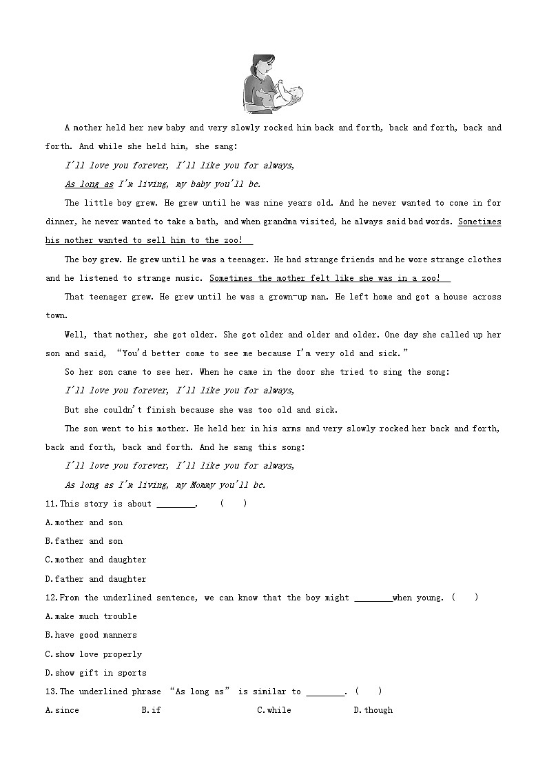 安徽专版2020中考英语复习方案速测15完形填空+阅读理解B+C+回答问题试题人教新目标版第2页