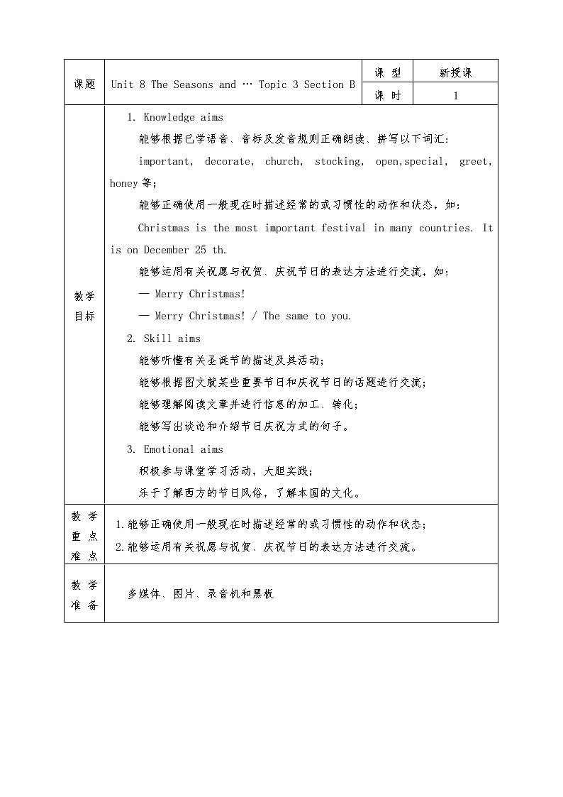 Unit 8 The Seasons and … Topic 3 Section B 教案01