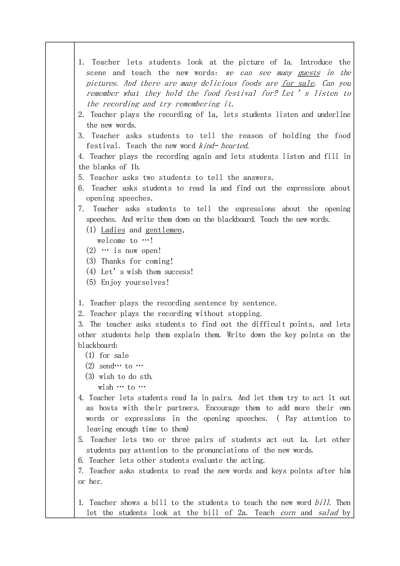 Unit 7 Food Festival Topic 3 Section A 教案02