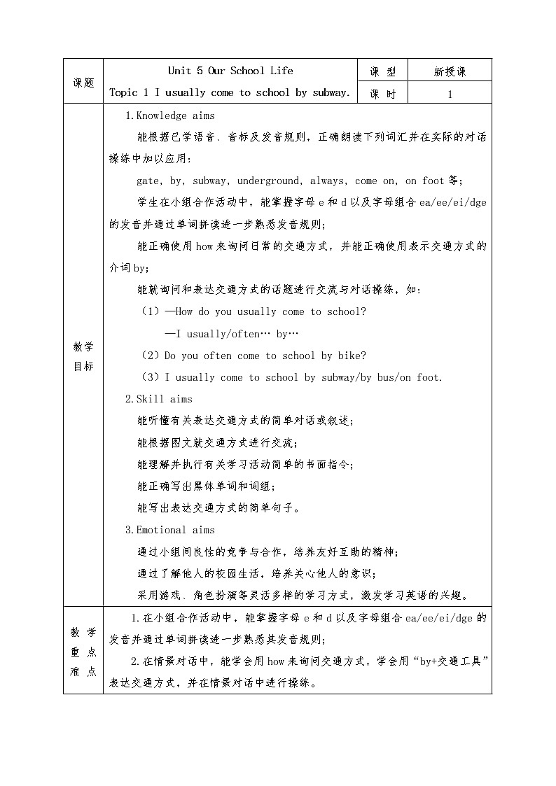 Unit 5 Our School Life Topic 1 Section A 教案01