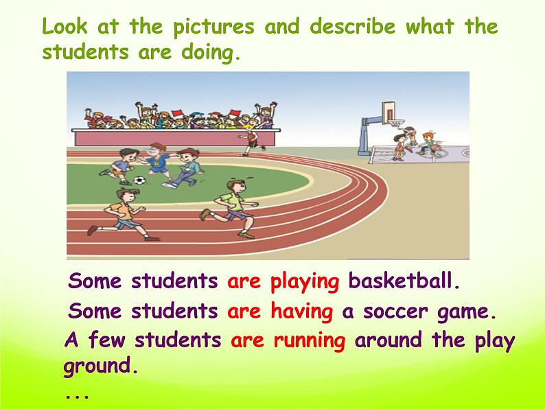 仁爱版七年级英语下册 Unit 5 Topic 2 A few students are running around the playground  Section C   课件第5页