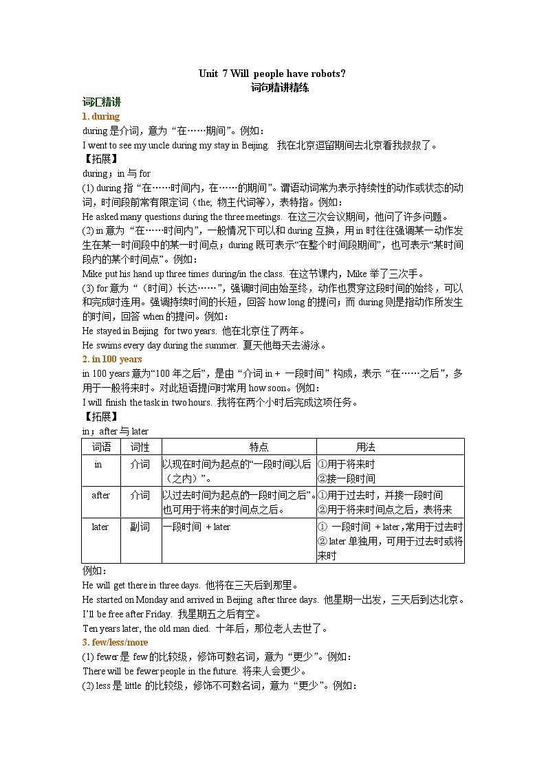 Unit 7 Will people have robots知识讲解01