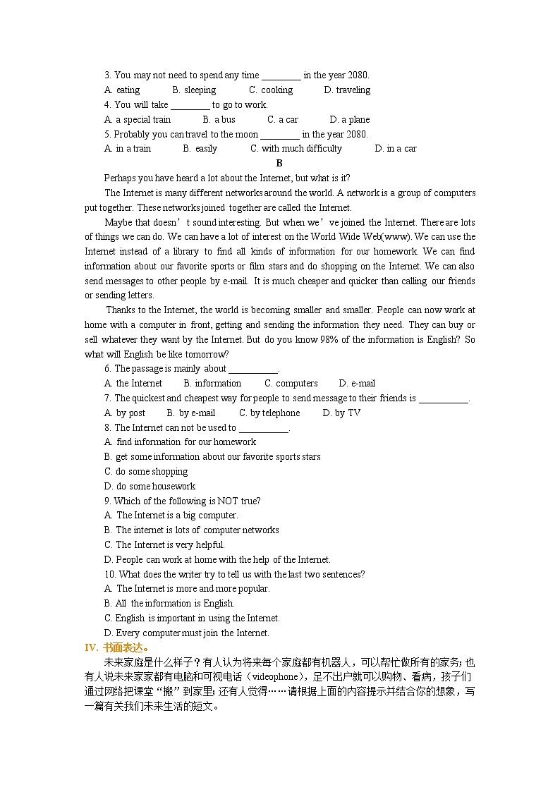 Unit 7 Will people have robots巩固练习03