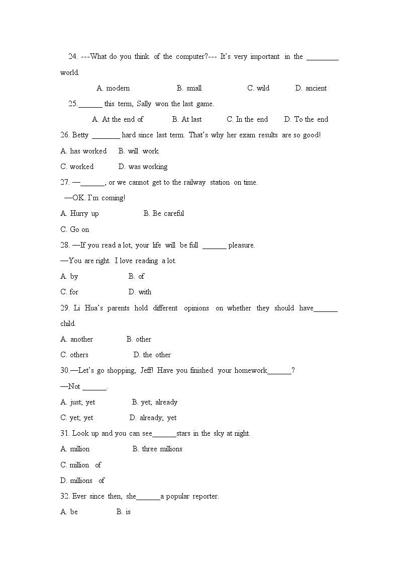 2020人教新目标八年级下册英语unit 8  语法50题 （有答案）03