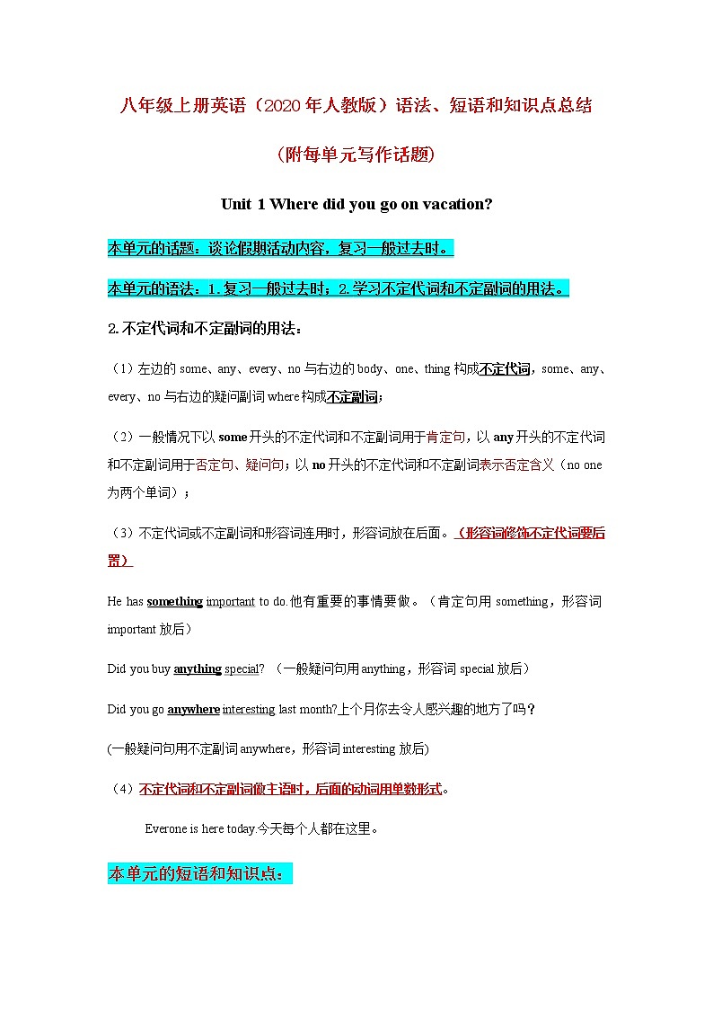 人教版八年级上册整册知识点梳理（附每单元作文）01