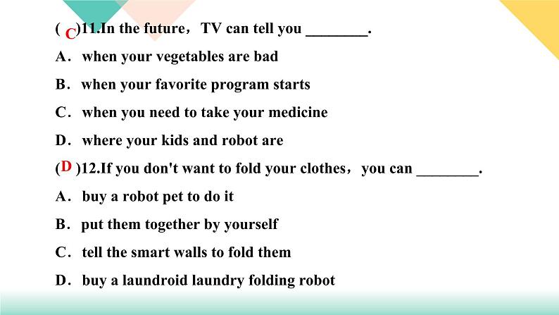 Unit 7 Will people have robots 单元同步阅读能力提升 课件08