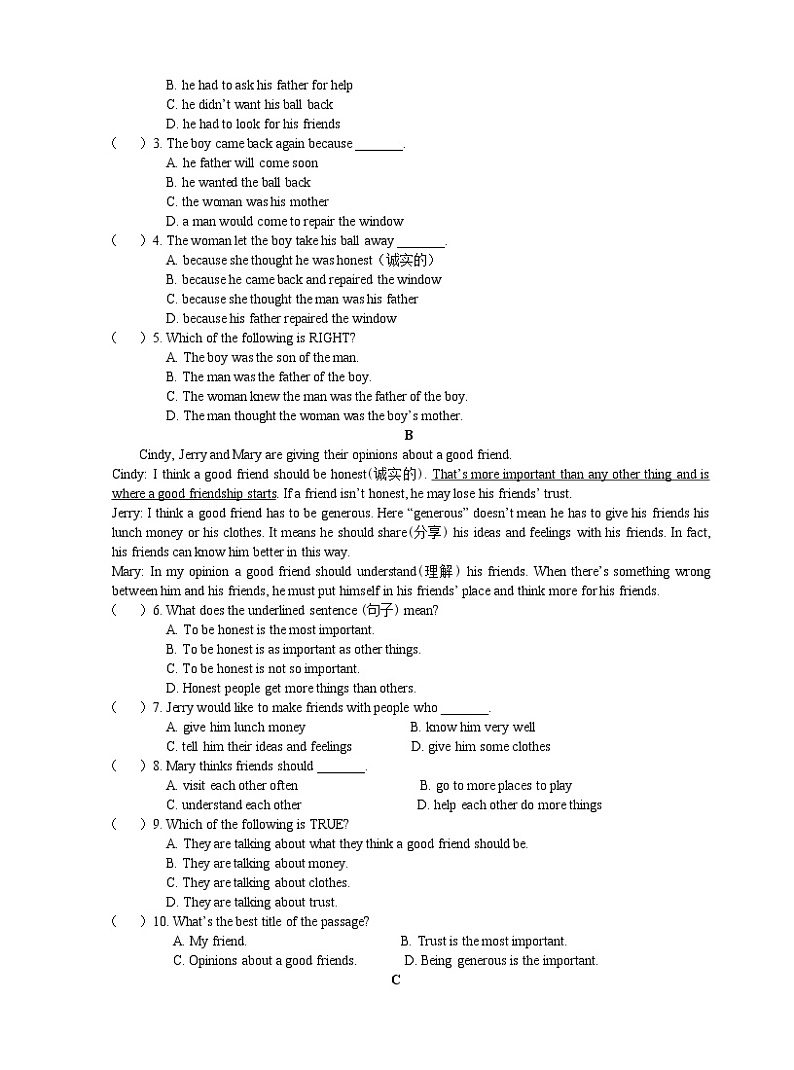 人教版2020八年级上册英语期中模拟试卷（三）（含答案）03