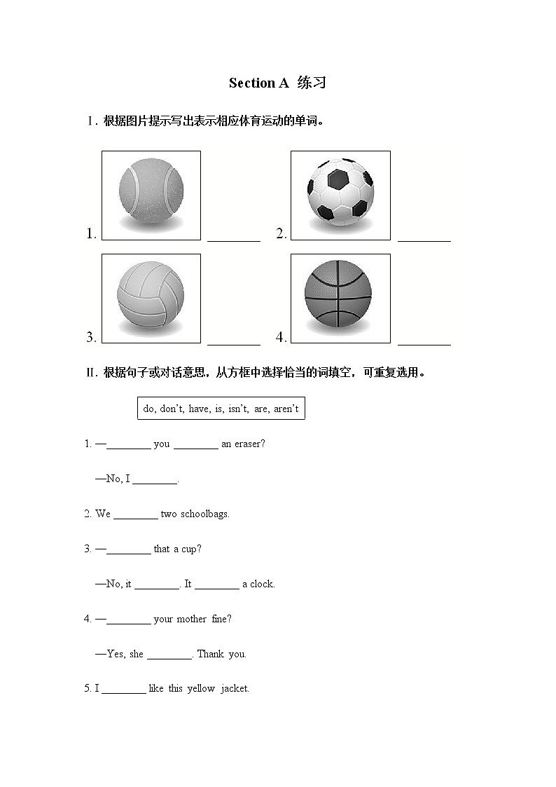 Unit 5 Do you have a soccer ball Section A 练习01