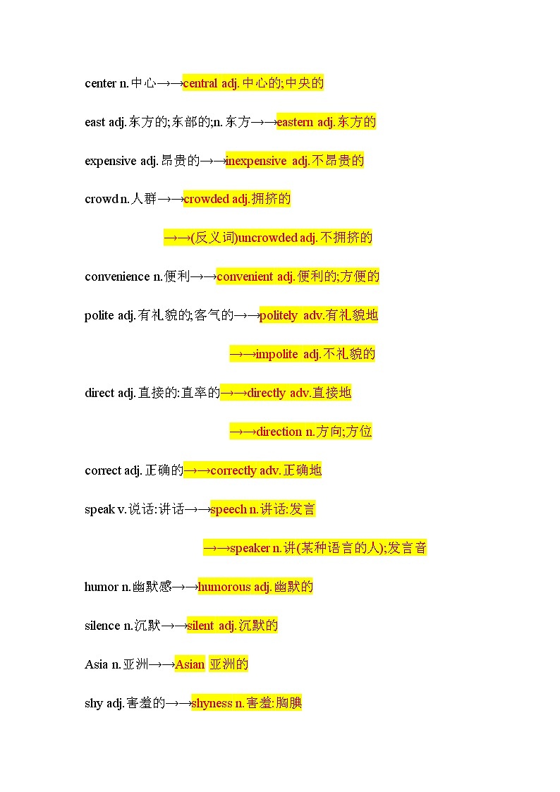 2020人教版九年级上册期中Unit1-Unit6单元重点词形转换 学案03