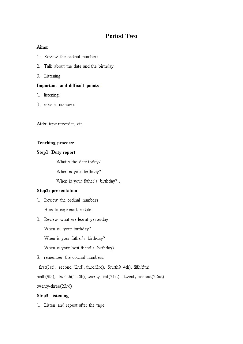 Unit 8 When is your birthday?A：period 2 教案01