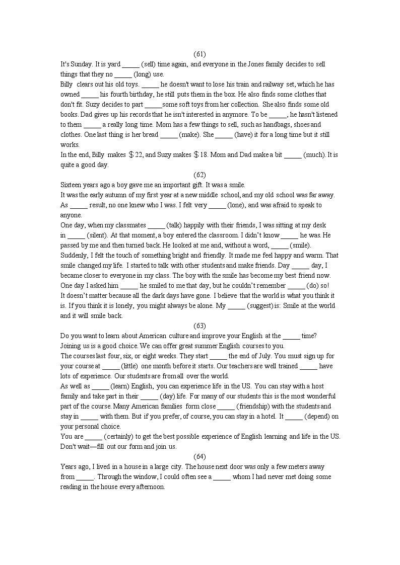 外研版八年级下语法填空练习三（61-90篇）第1页