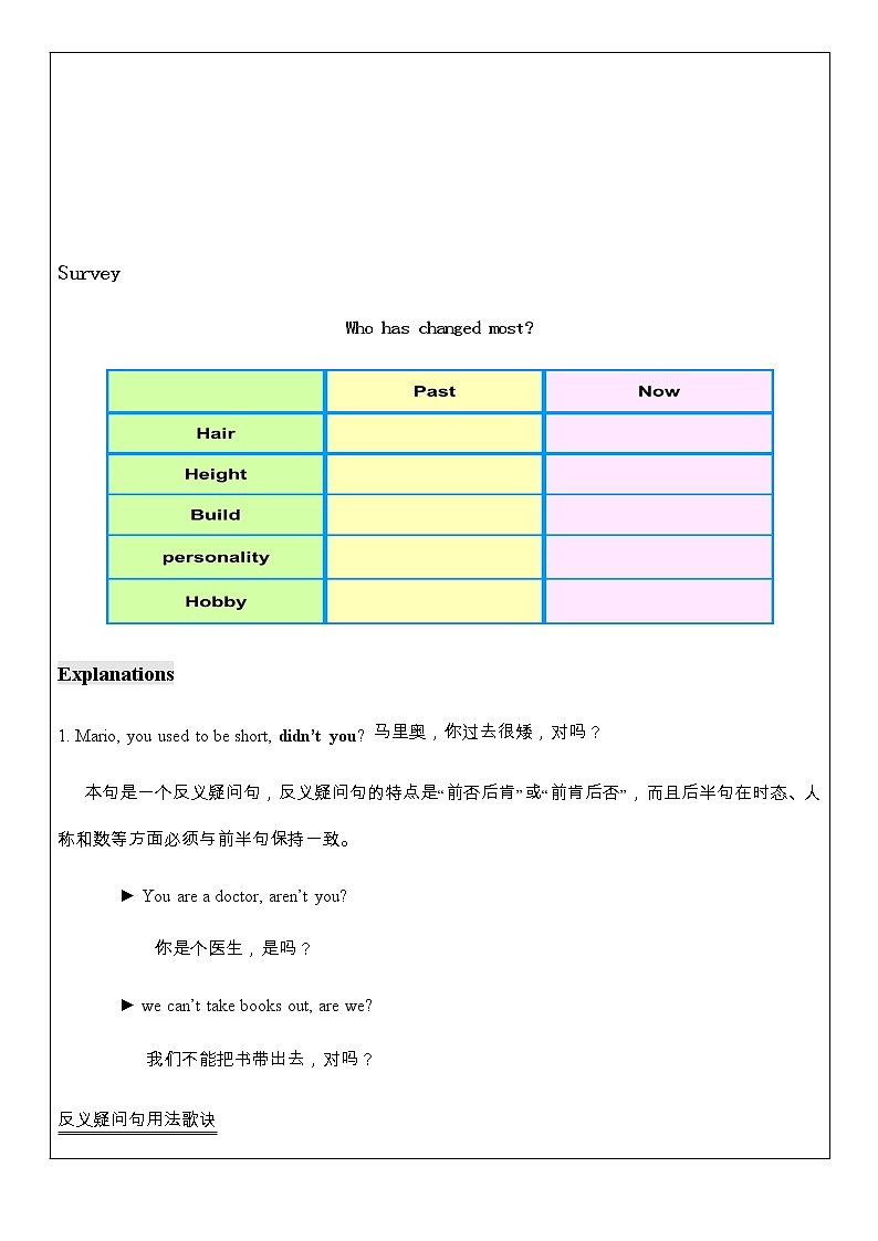 九年级 Unit 4 I used to be afraid of the dark. 第2课时 教师辅导讲义02