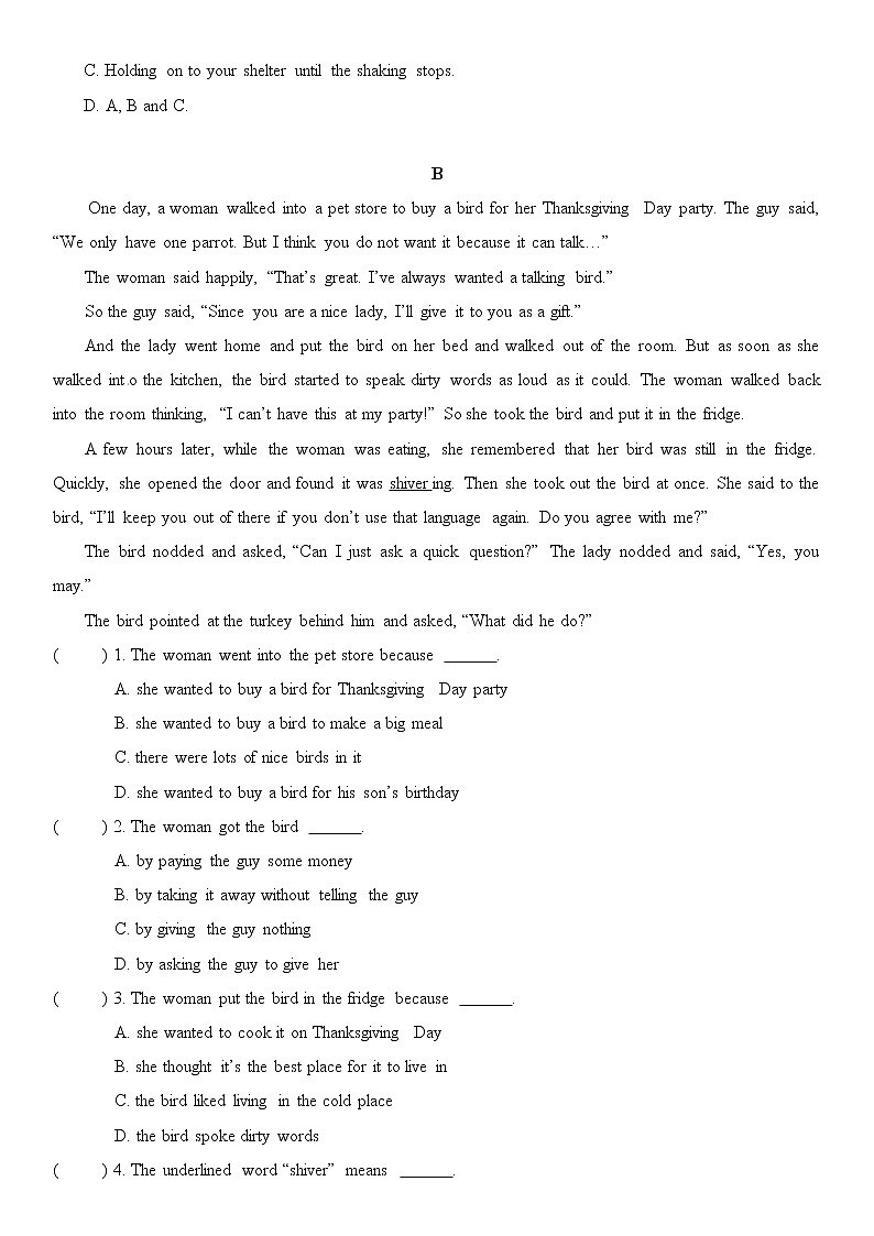 译林牛津英语八年级上册【期末复习】阅读理解专项练习（无答案）02