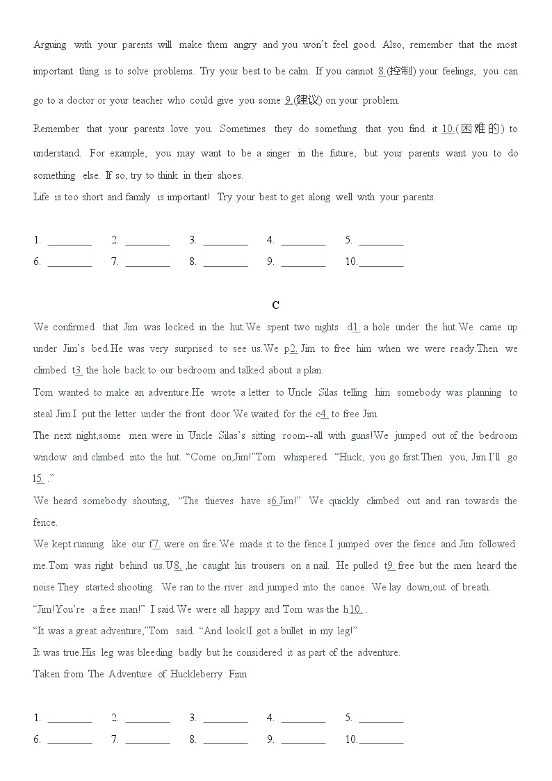 译林牛津英语九年级上册【期末复习】首字母填空专项练习（无答案）02