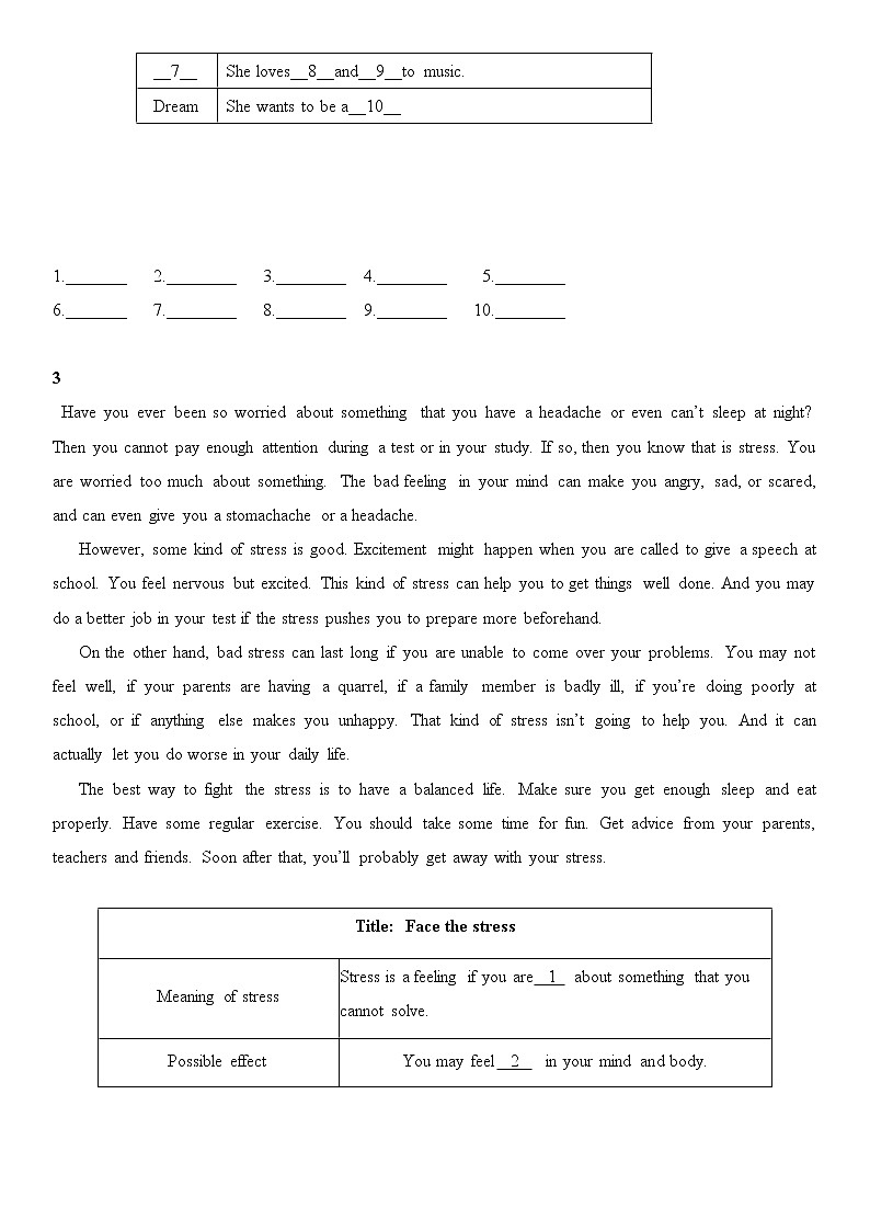 译林牛津英语七年级上册期中复习任务型阅读理解专项练习（无答案）02