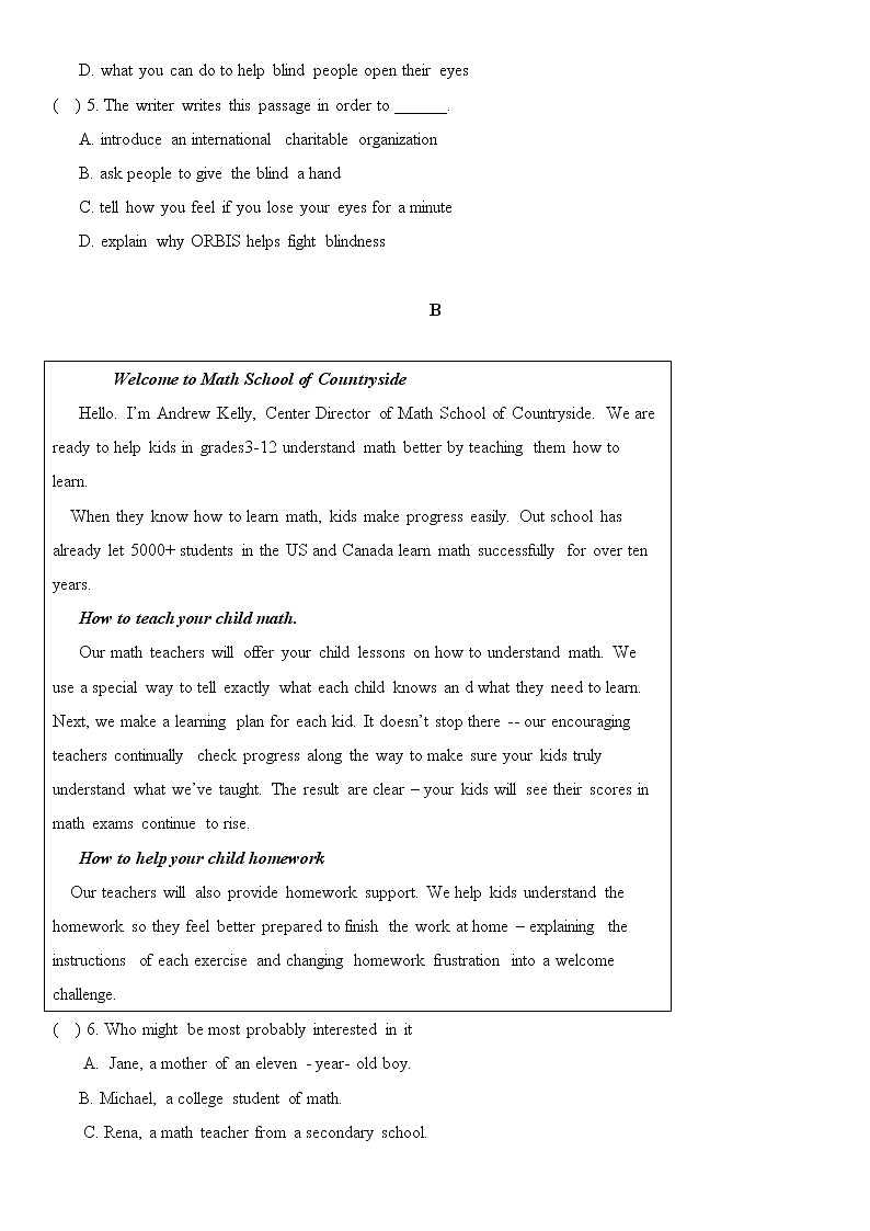 译林牛津英语八年级上册Unit 4阅读理解随堂练习（无答案）02