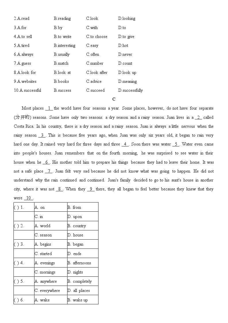 译林牛津英语八年级上册Unit 7完形填空随堂练习（无答案）02