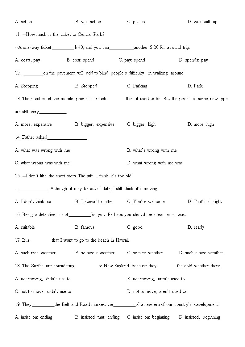 译林牛津英语九年级上册Unit 7单项选择题随堂练习（无答案）02