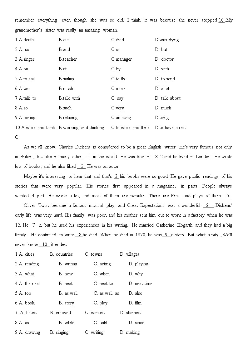 译林牛津英语九年级上册Unit 7完形填空随堂练习（无答案）02
