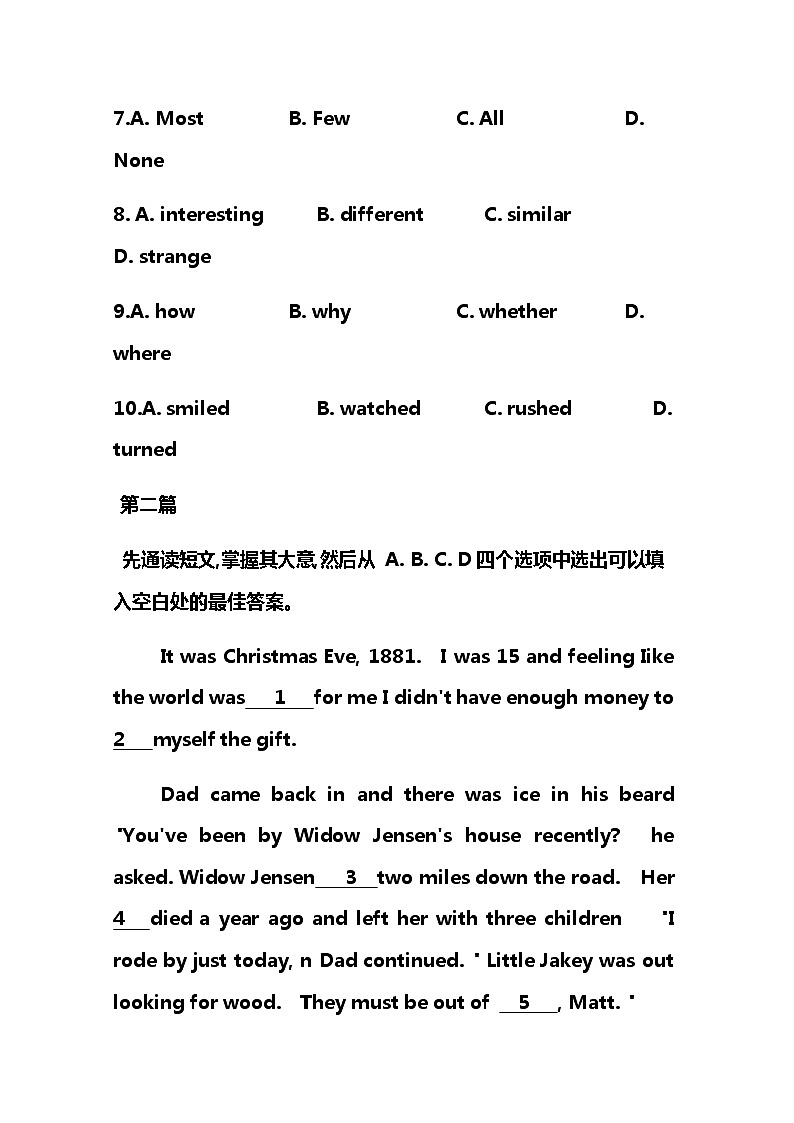 中考英语完形填空专项练习03