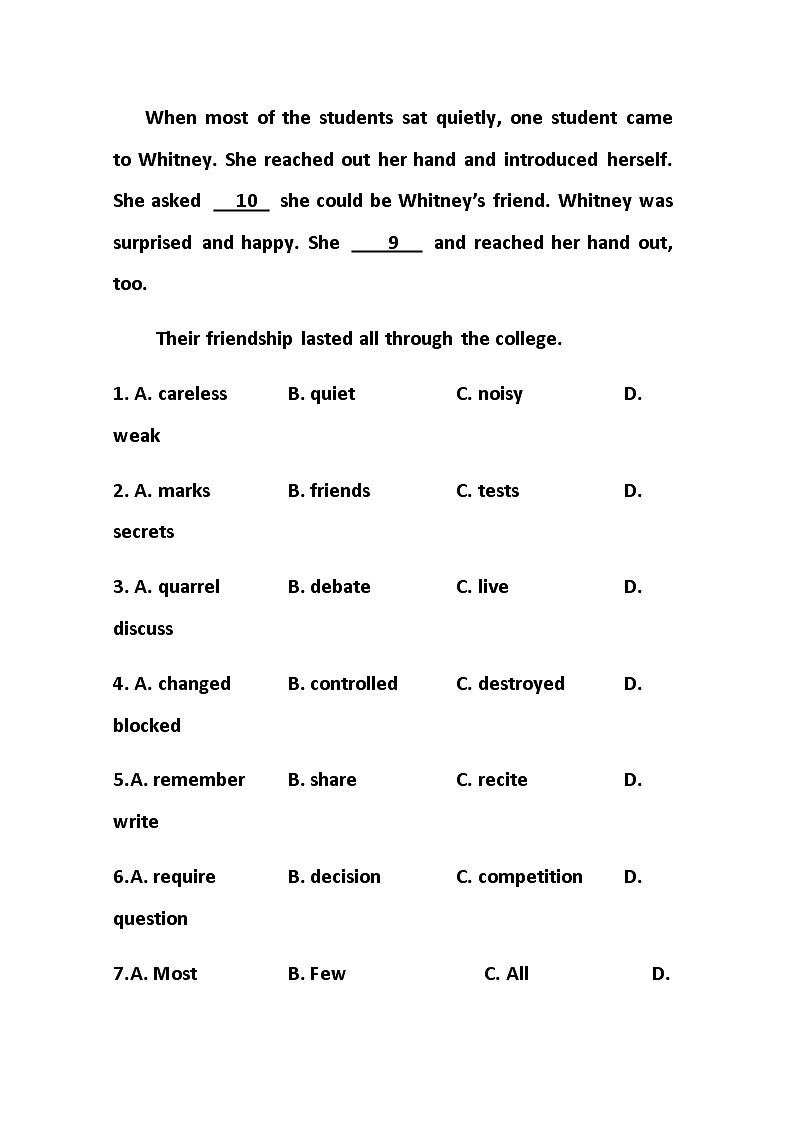 中考英语完形填空专项练习02