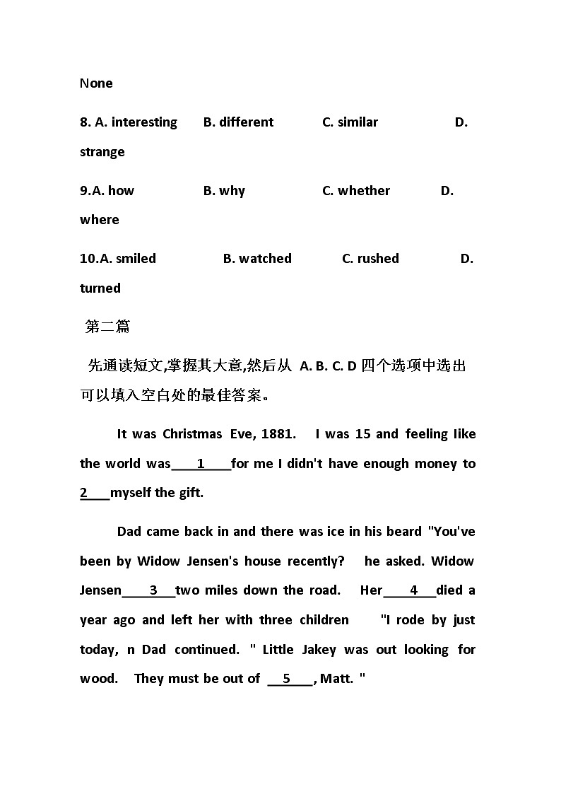 中考英语完形填空专项练习03