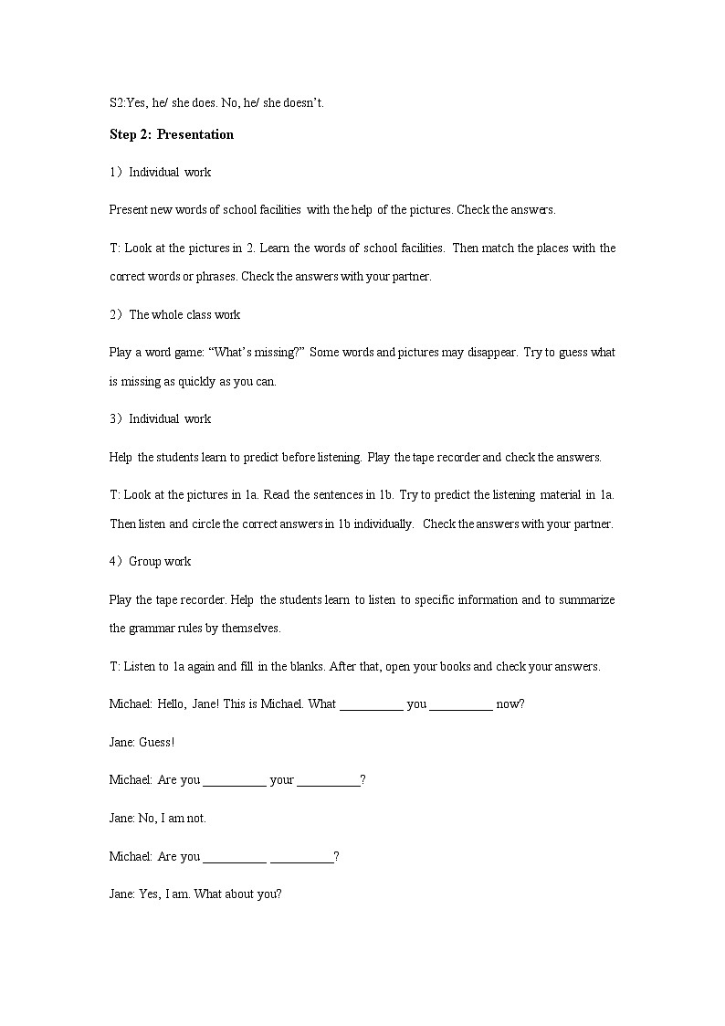 Teaching Plan of Unit 5 Our School Life Topic 2 period 1 教案第3页