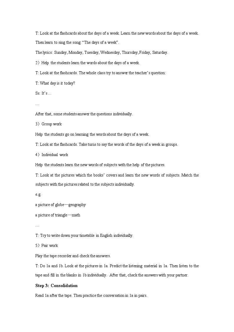 Teaching Plan of Unit 5 Our School Life Topic 3 period 1 教案第3页