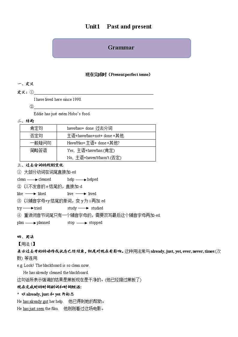 牛津译林版英语八年级下册 Unit 1 同步重要语言点梳理（Grammar）学案01