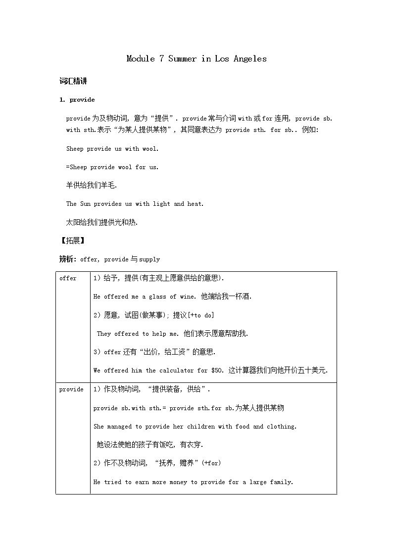 外研版八年级英语下册模块专练Module 7 Summer in Los Angeles精讲精练含答案01