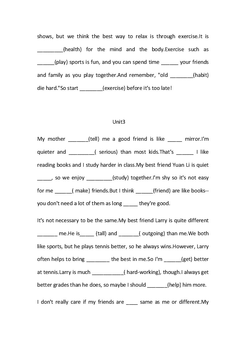 人教版英语八年级上册英语语法填空 学案03