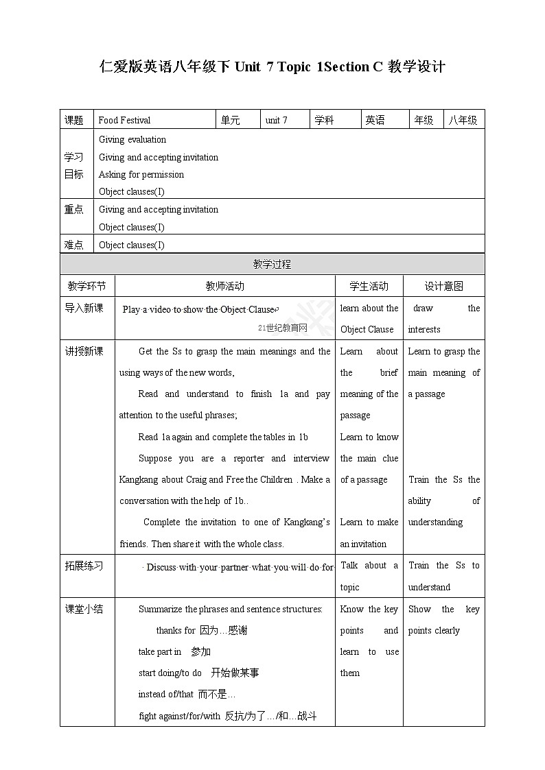Unit  7  Food festival Topic  1  We’re preparing for a food festival Section C 课件+教案+练习+音频01