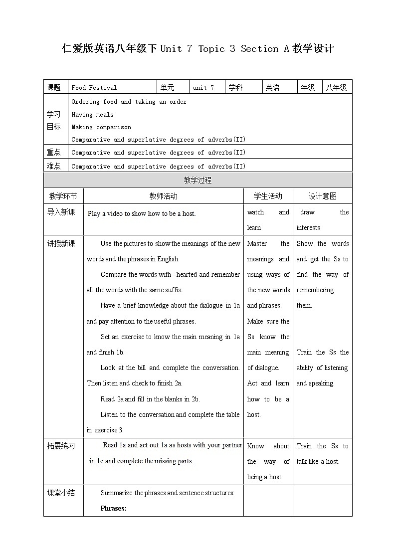 Unit  7  Food festival Topic 3 I Cooked the Most Successfully Section A 课件+教案+练习+音视频01