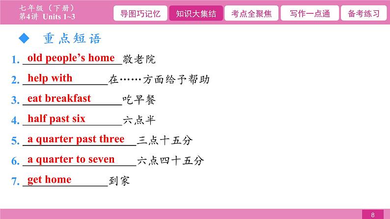2021届中考复习人教版第一篇第二部分第4讲七年级下册Units 1~3第8页