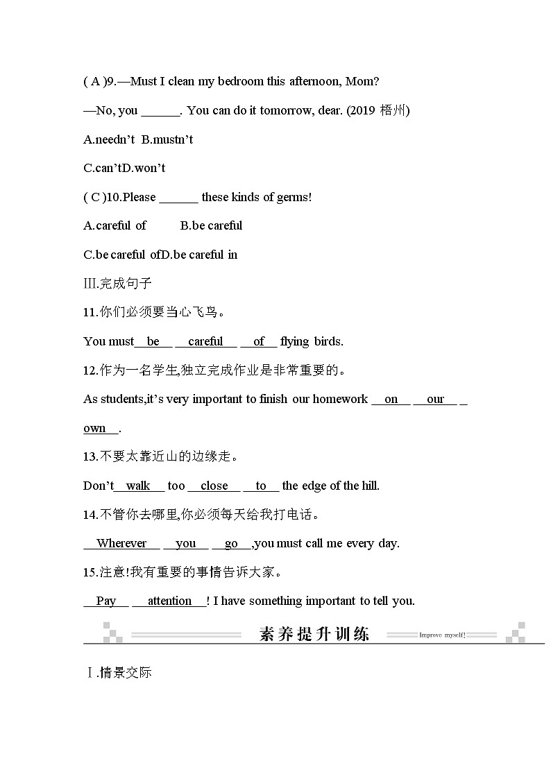 2021春外研版英语同步训练九年级下册Module 4 Rules and suggestions Unit 1 You must be careful of falling stones02