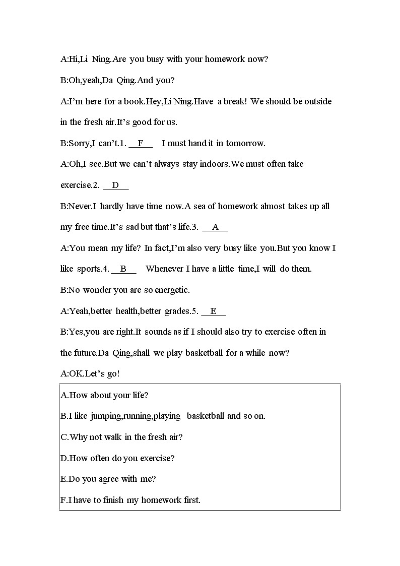 2021春外研版英语同步训练九年级下册Module 5 Look after yourself Unit 2 Get off the sofa!03