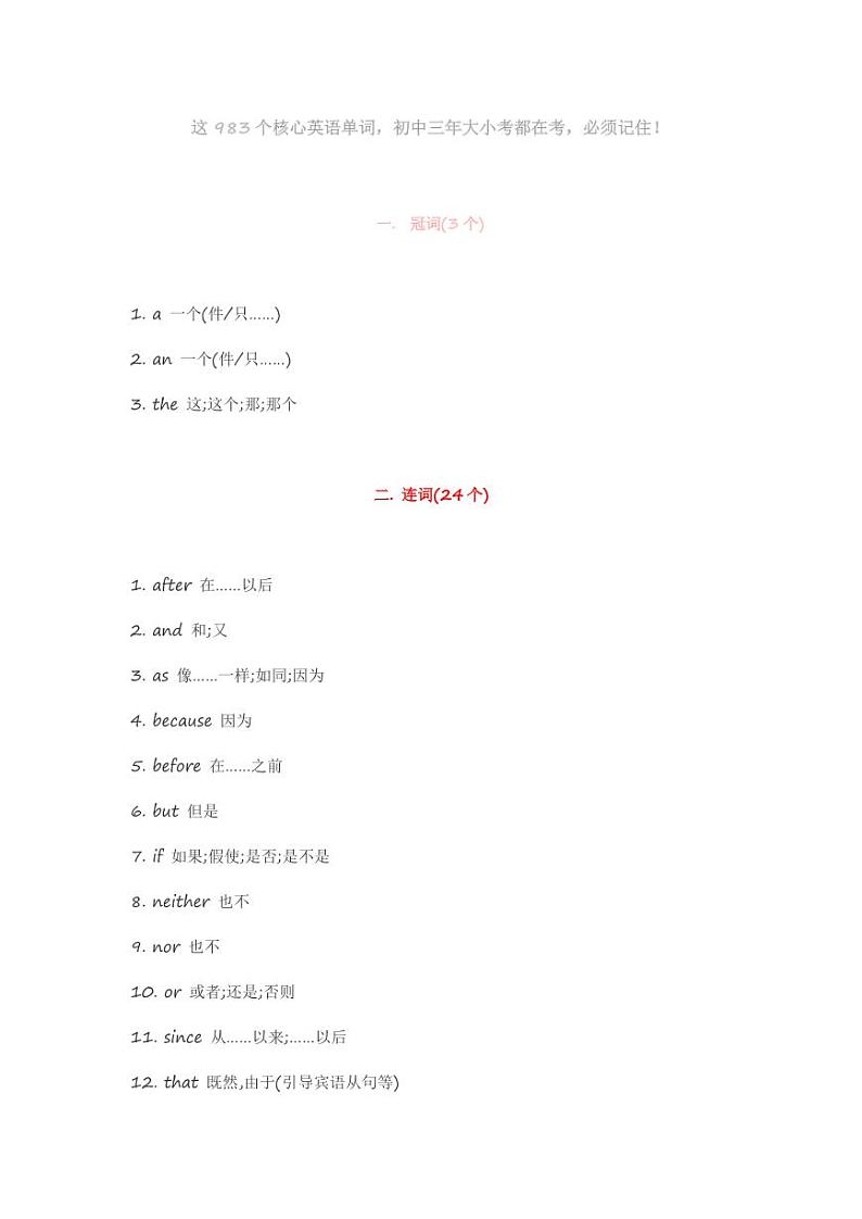 初中英语核心单词 学案01