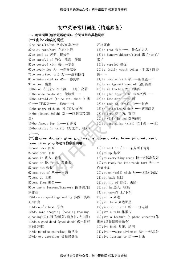 初中英语重点短语_语法_句型复习大全 学案01