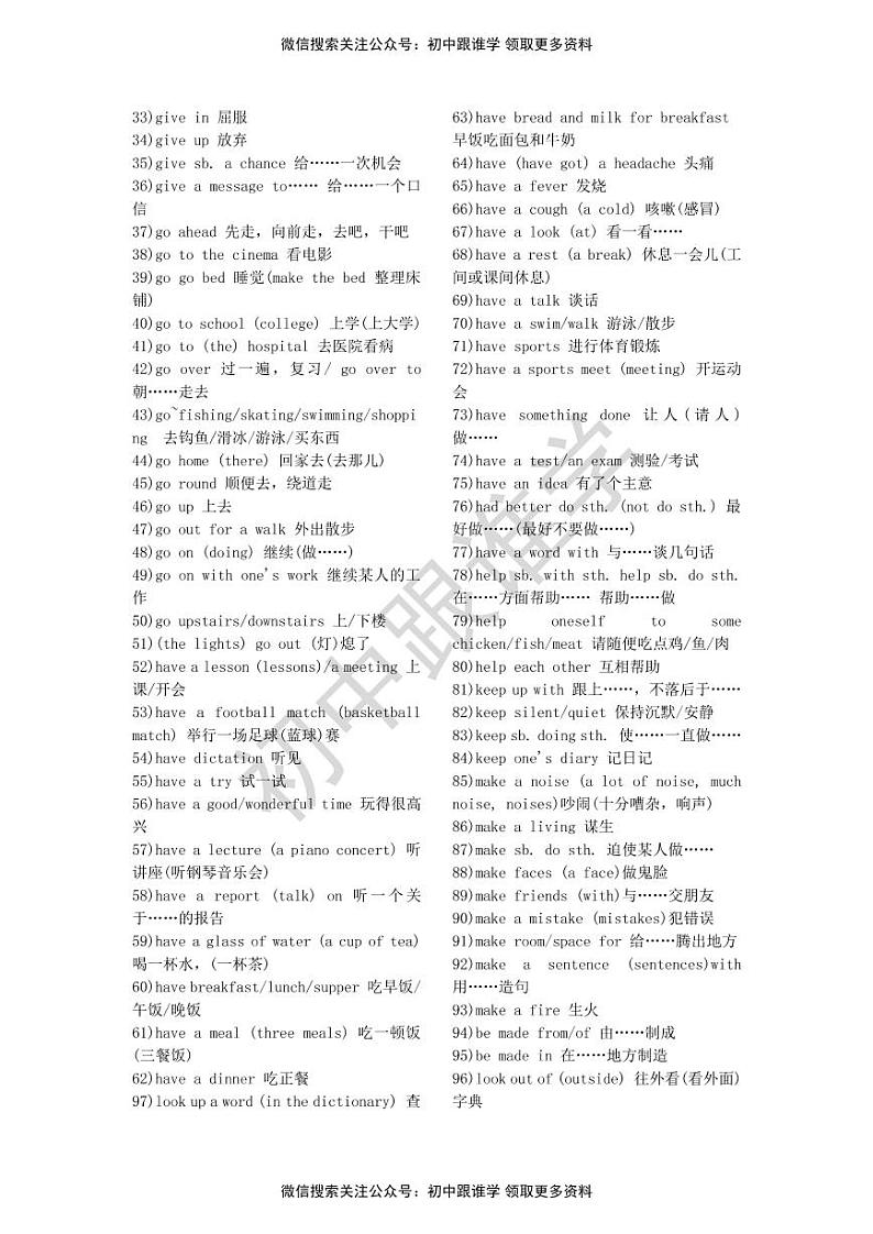 初中英语重点短语_语法_句型复习大全 学案02