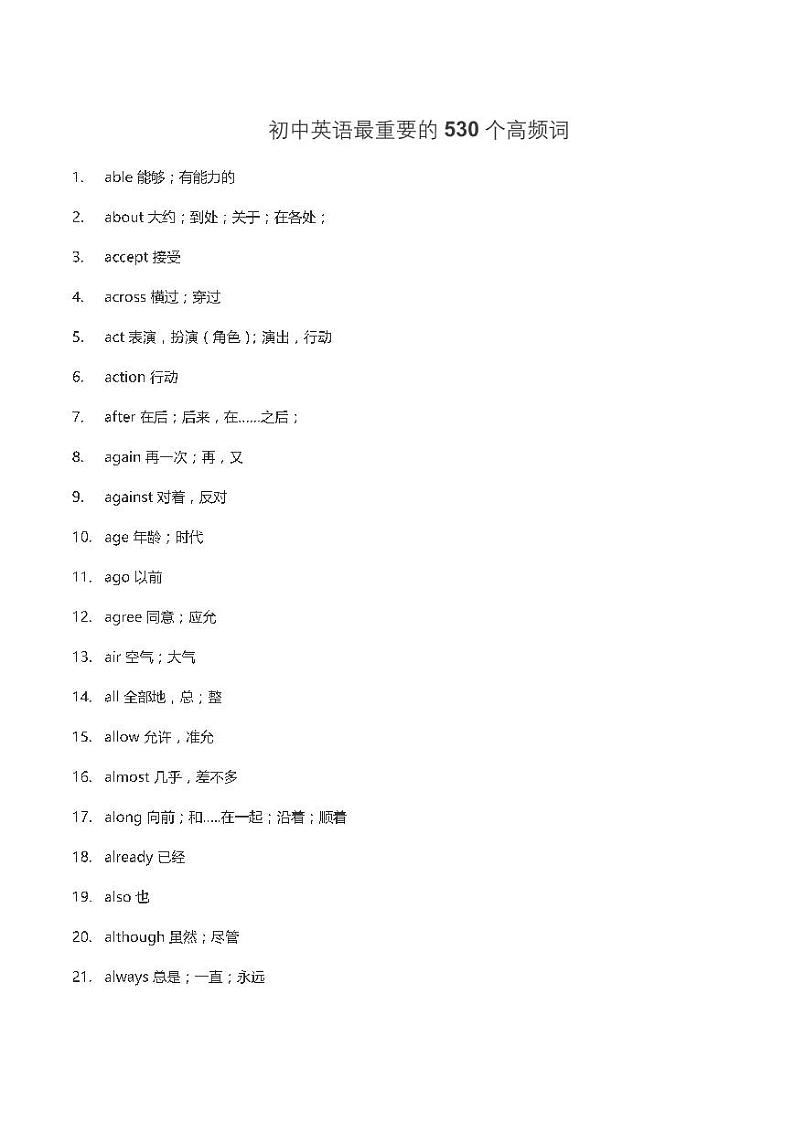 初中英语最重要的530个高频词第1页