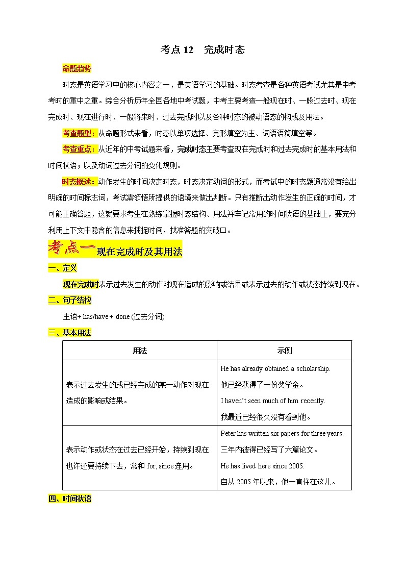 中考英语语法考点12——完成时态01