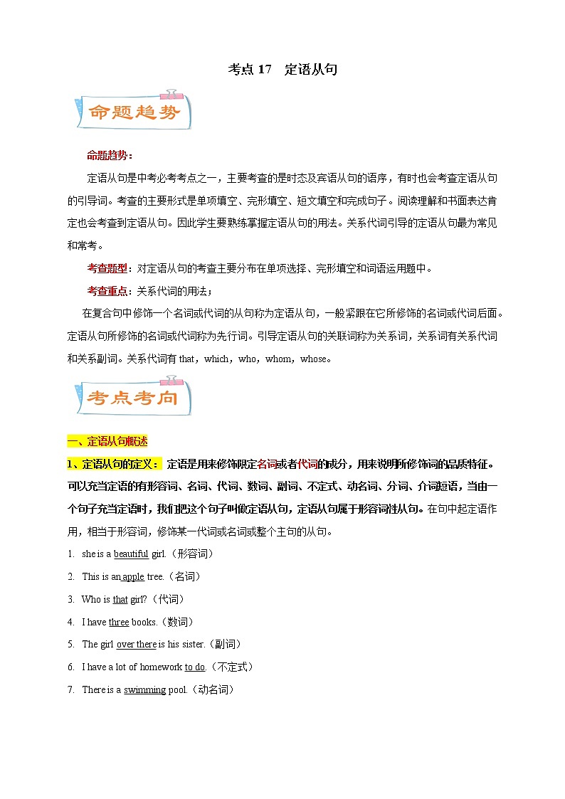 2021年中考英语总复习专题.17 定语从句（考点详解）01