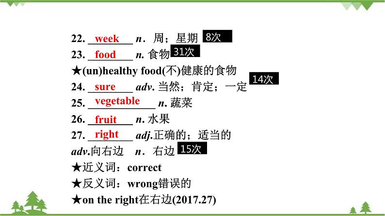 2021年春人教版英语中考第一轮教材梳理 七年级上册 Units 5～9课件第7页