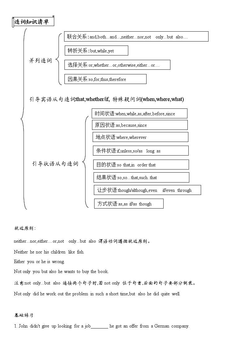 2021年人教版英语中考第2轮语法复习试卷：连词专项讲解与练习（有答案）01